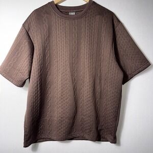 Saints Studio Mens Chocolate‎ Brown Textured Cable Knit Short Sleeve Shirt L NEW
